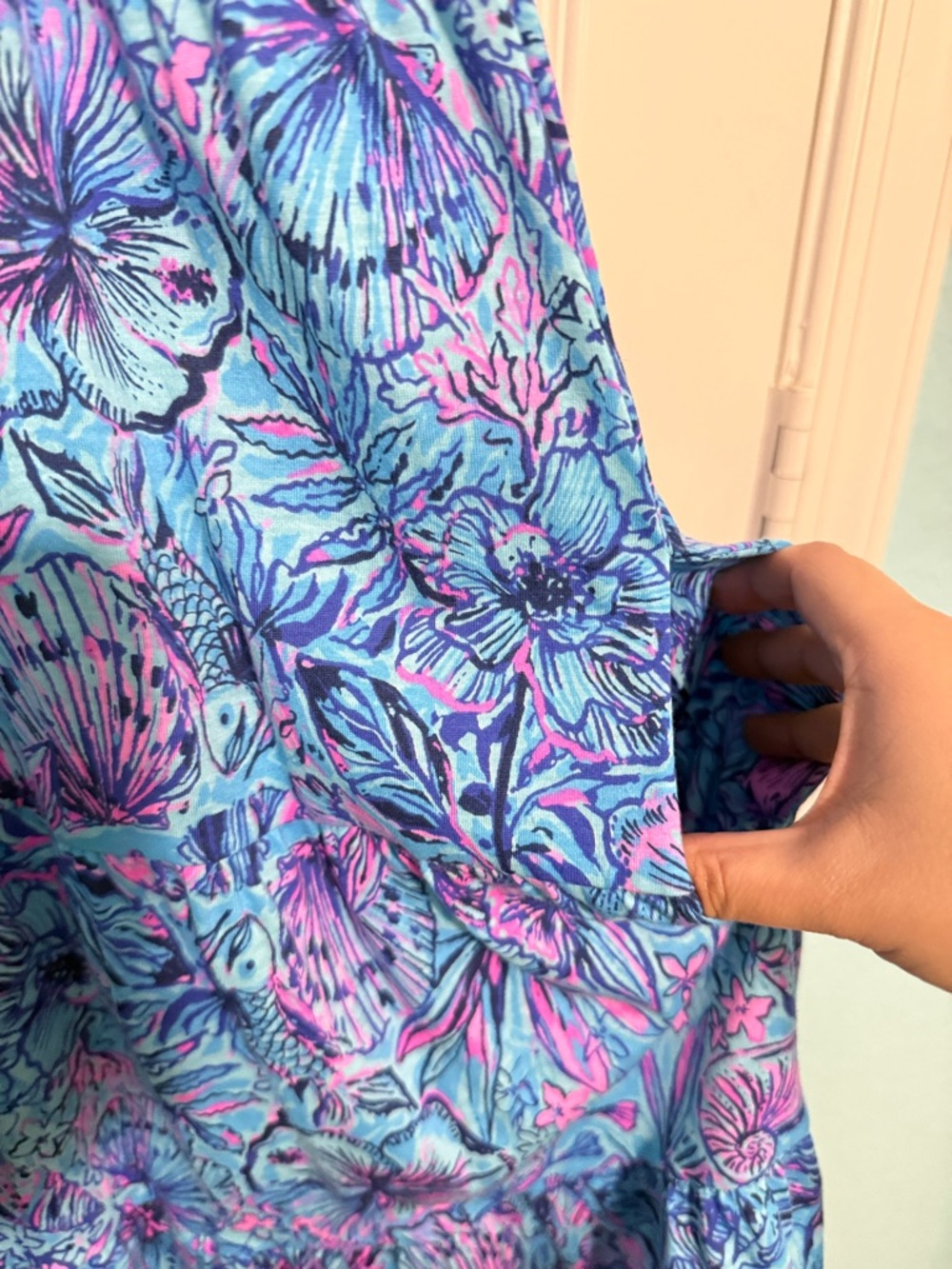 Blue Floral V-Neck Women’s Dress - Picture 3 of 6